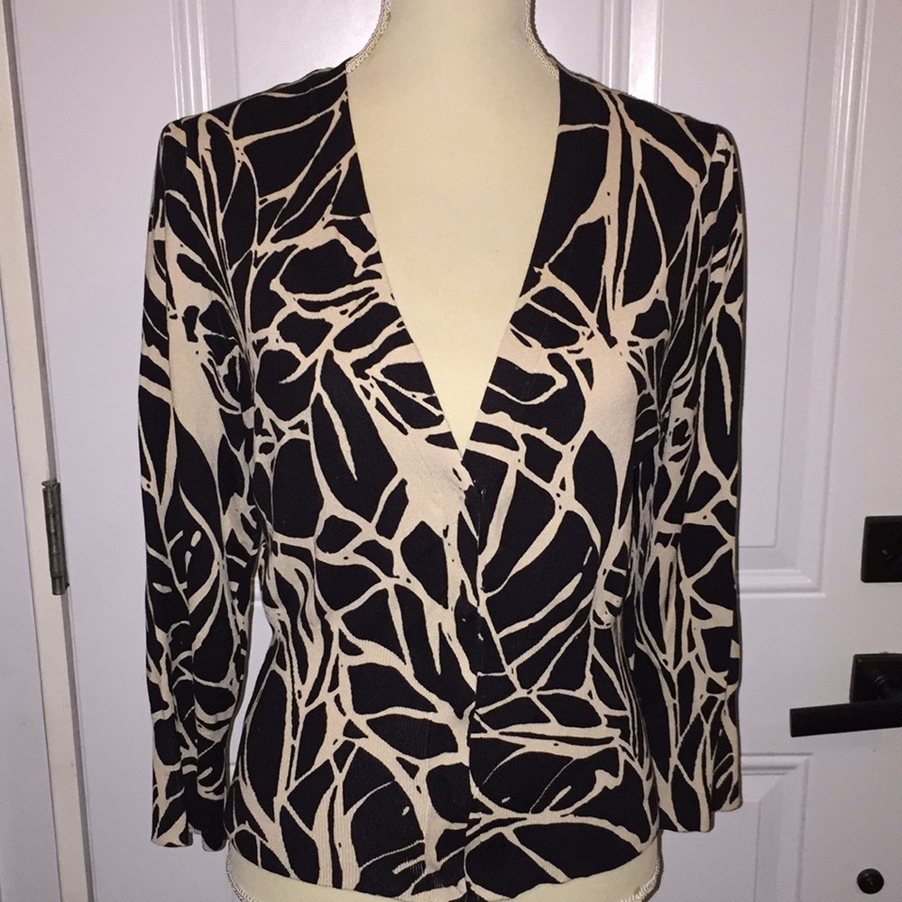 Anne Klein Ladies Cardigan Sweater Size Medium Black Beige